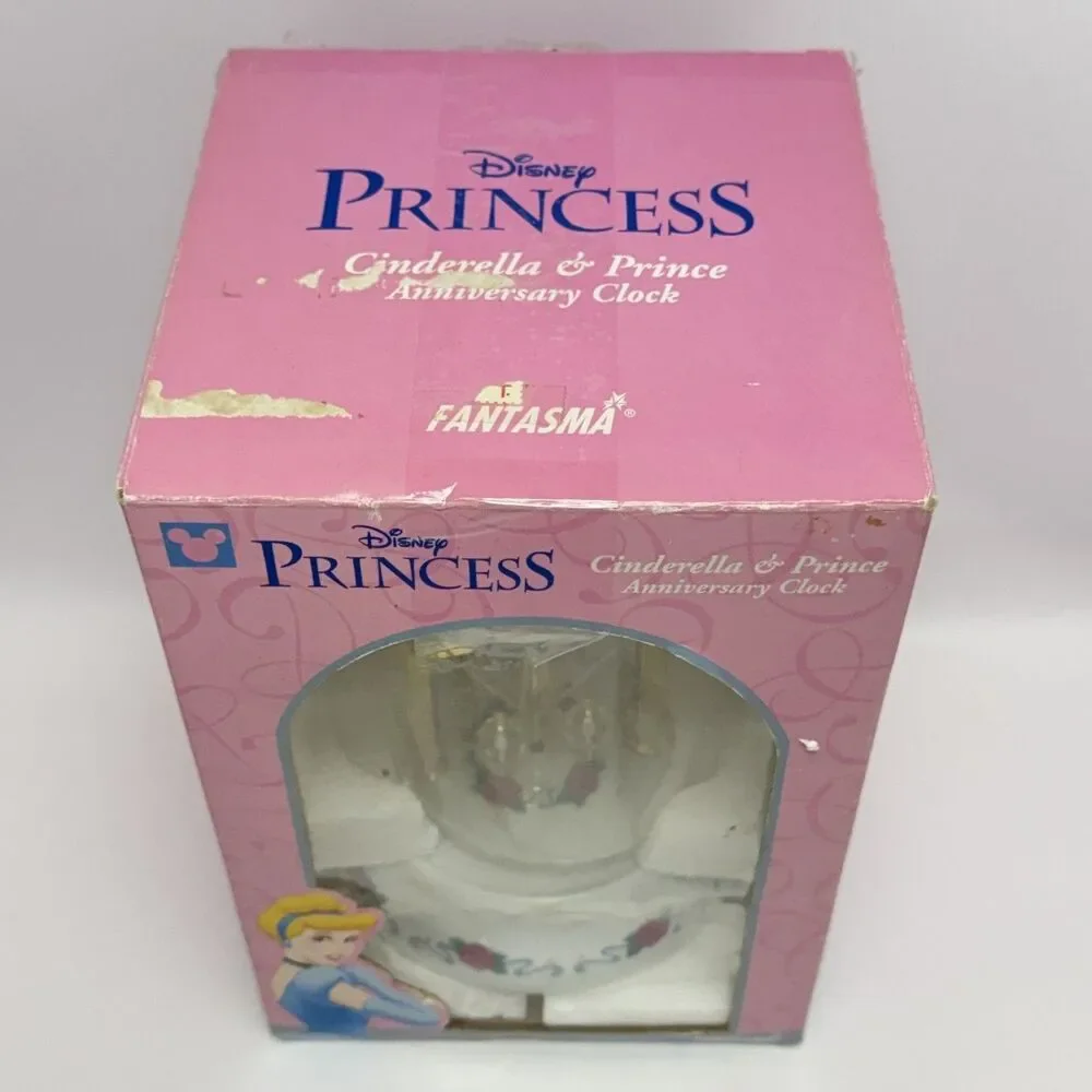 Disney Princess Cinderella & Prince Anniversary Clock, Glass Dome Porcelain Base